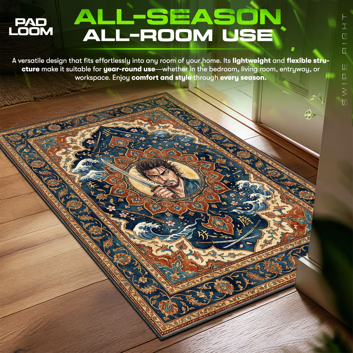 Miyamoto Musashi Katana Portrait Vagabond Chair fan rug — premium quality print