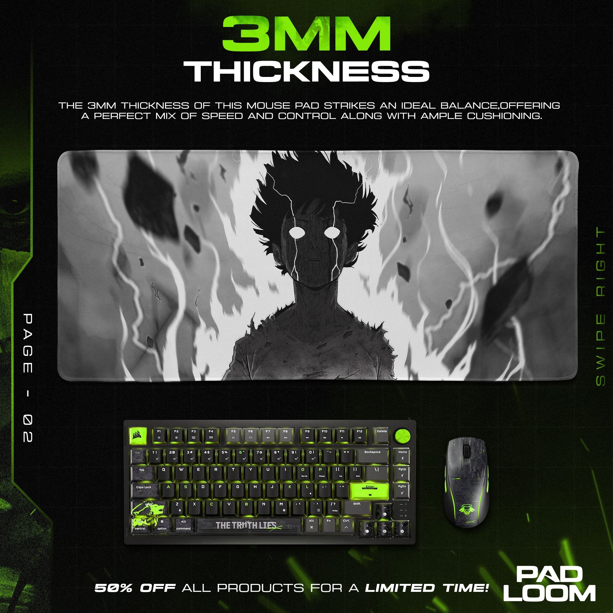 Mob Psycho Mouse Pad - 100% Power Anime Desk Mat Padloom