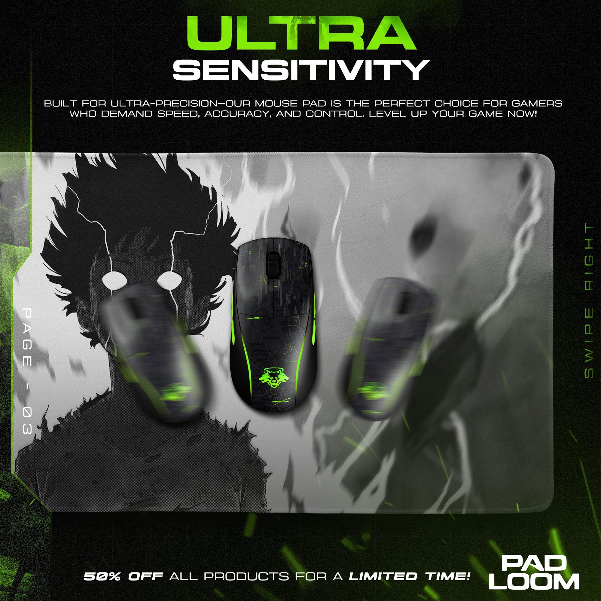 Mob Psycho Mouse Pad - 100% Power Anime Desk Mat Padloom