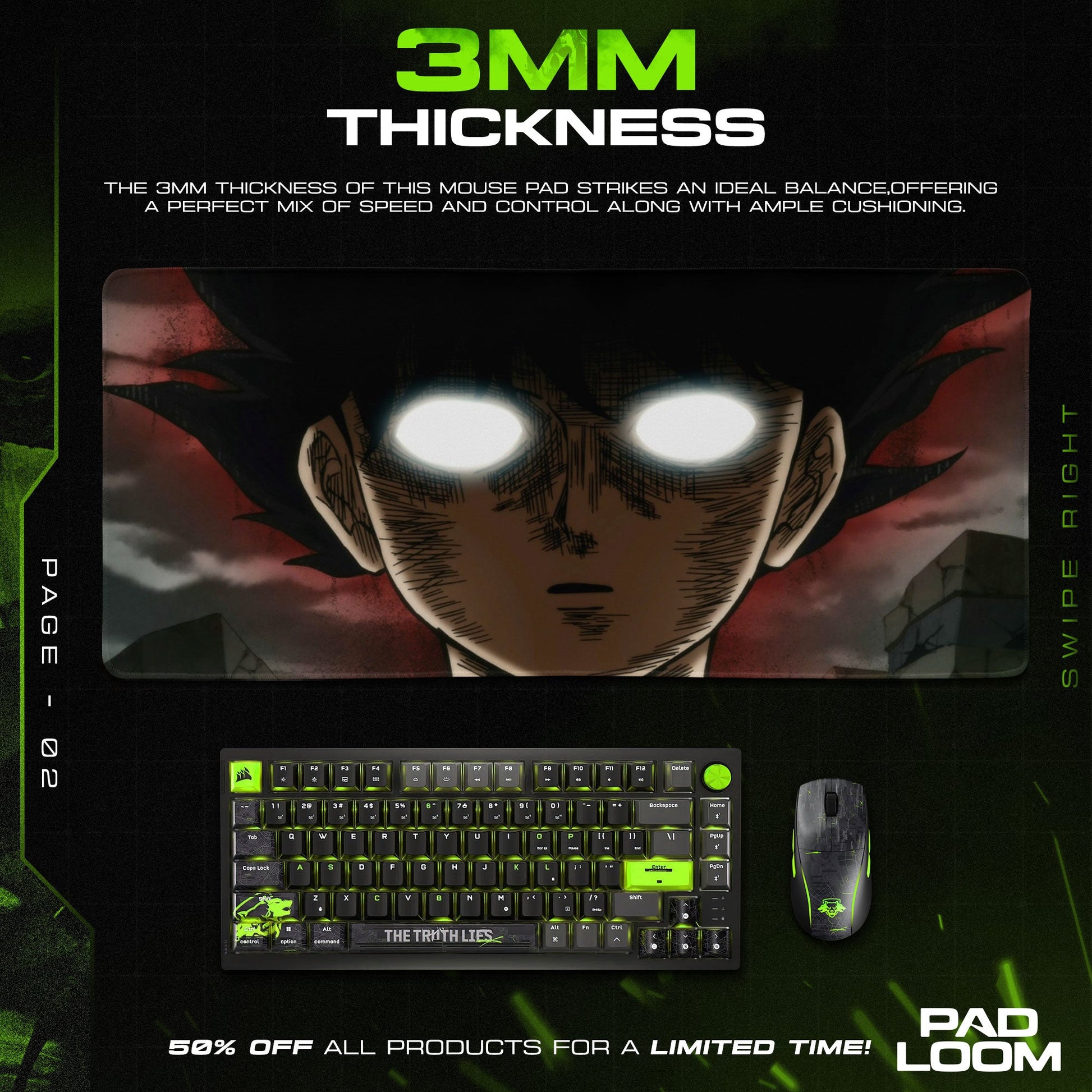 Mob Psycho Mouse Pad - Awakening Power Anime Desk Mat Padloom