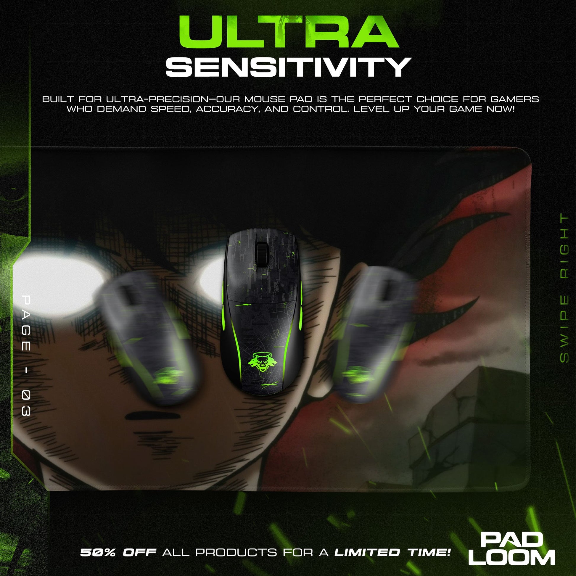 Mob Psycho Mouse Pad - Awakening Power Anime Desk Mat Padloom