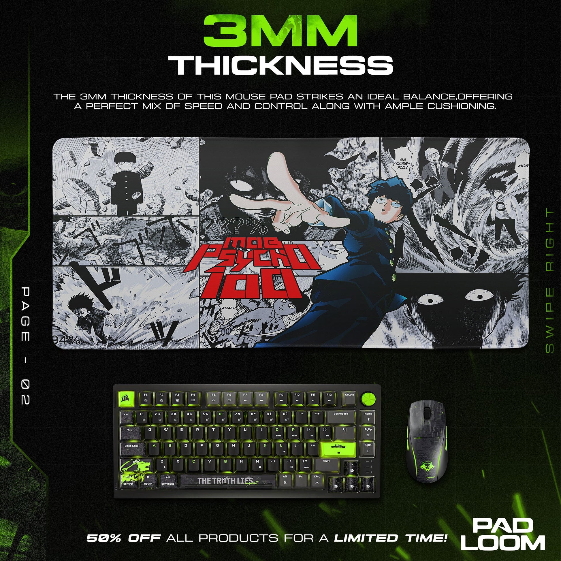 Mob Psycho Mouse Pad - Awakening Power Anime Desk Mat Padloom