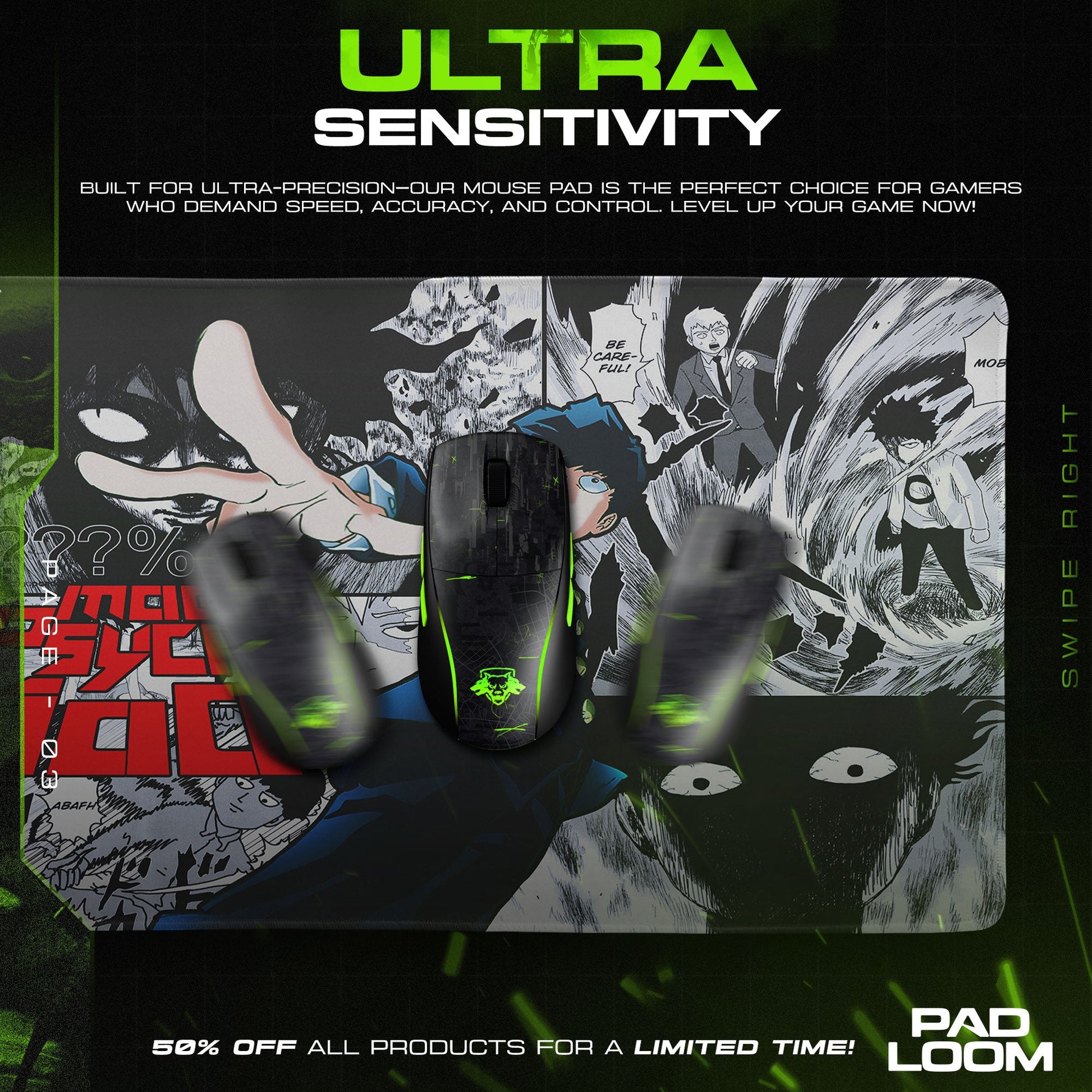 Mob Psycho Mouse Pad - Awakening Power Anime Desk Mat Padloom