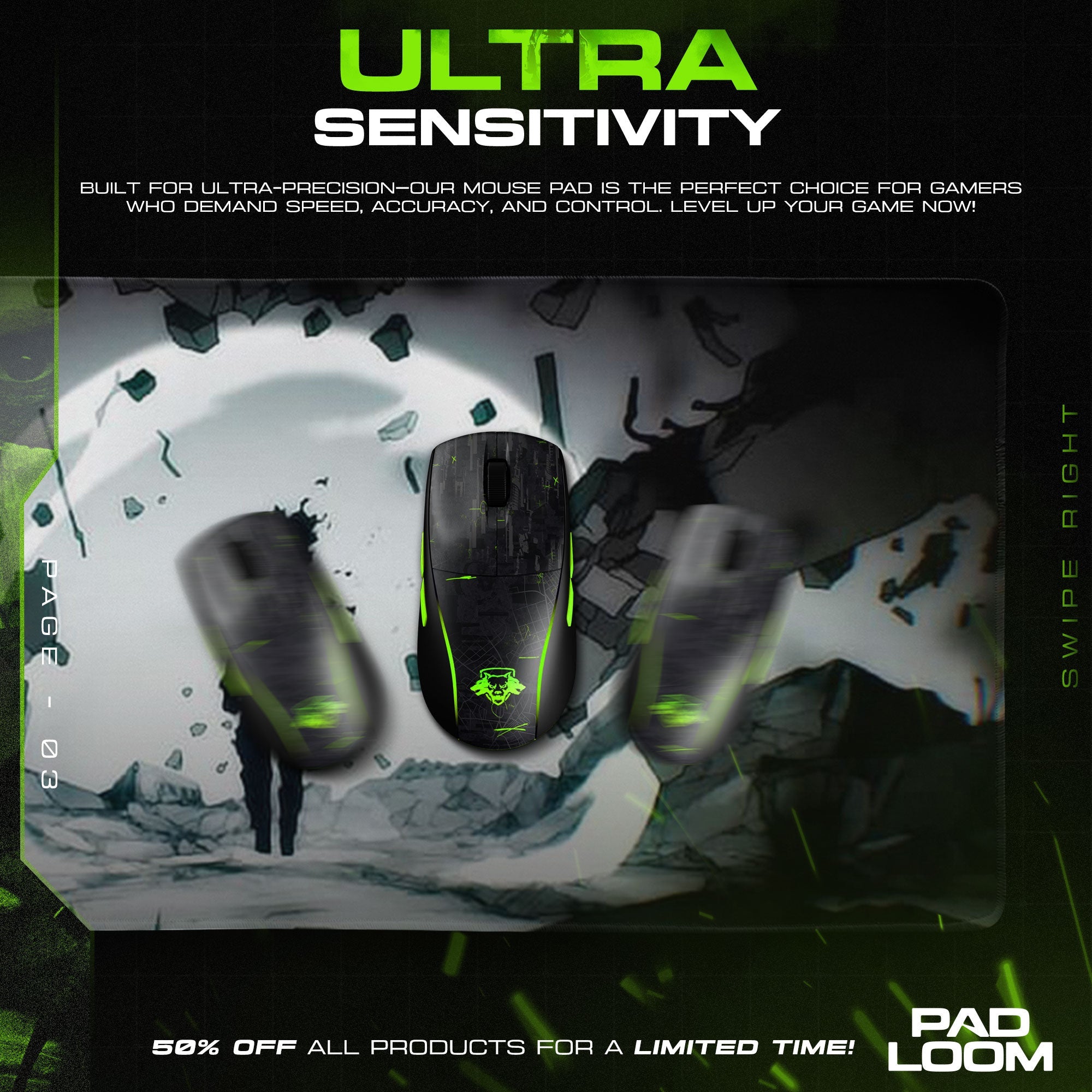 Mob Psycho Mouse Pad - 100% Power Anime Desk Mat Padloom