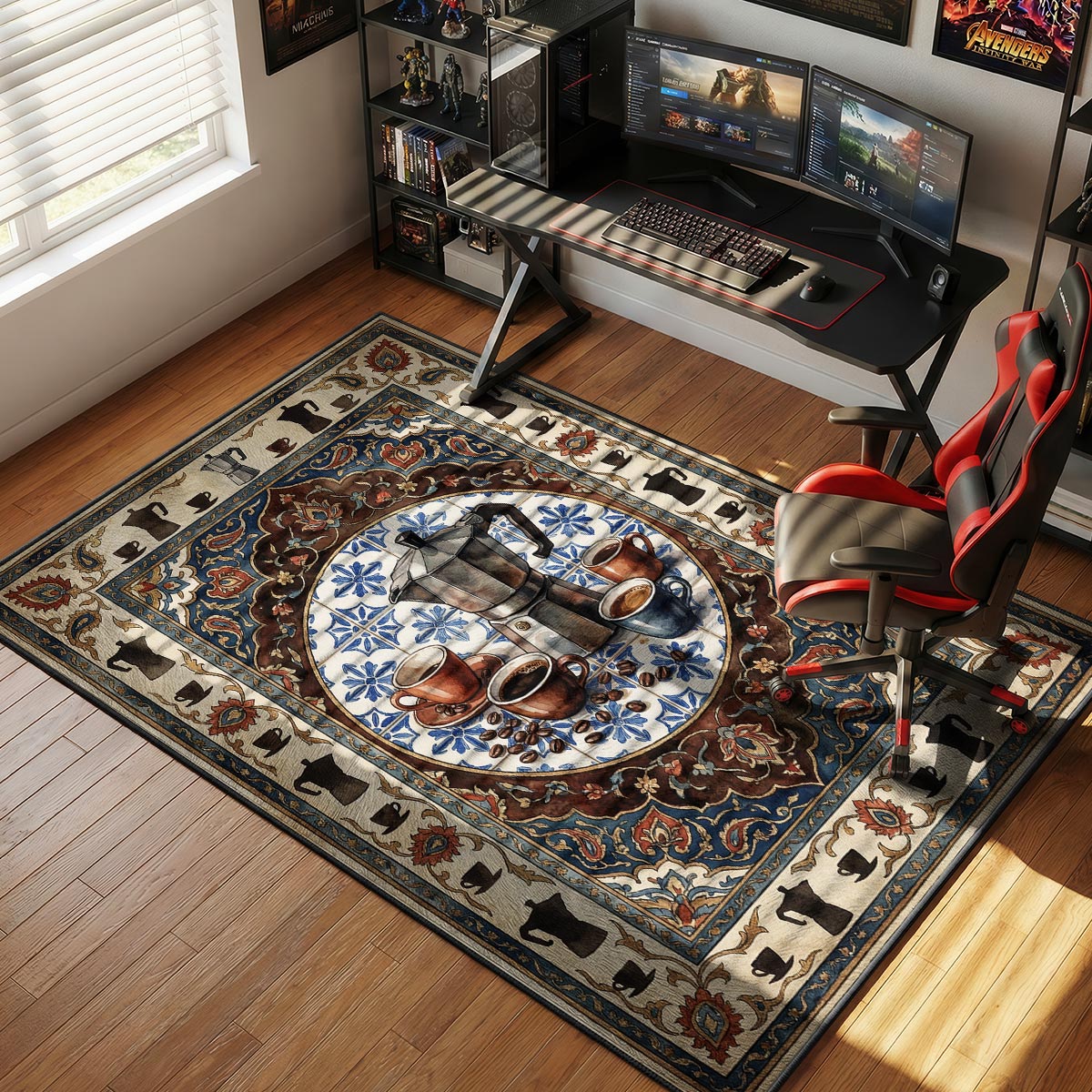 Moka Pot themed area rug for home decor fans