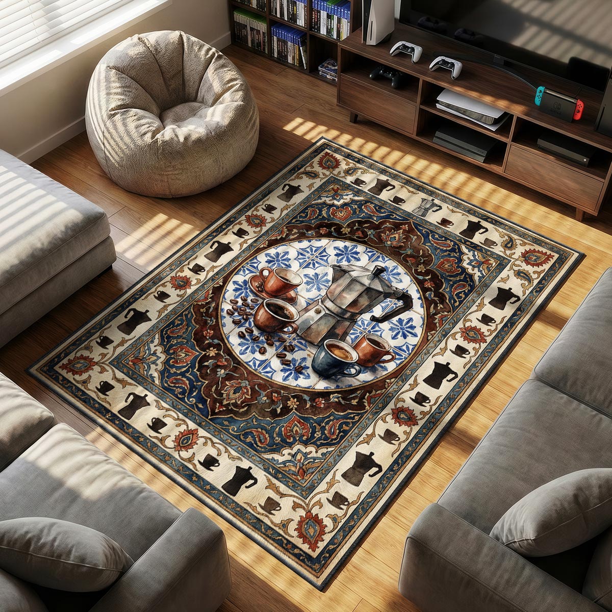 Floor character design printed on rug