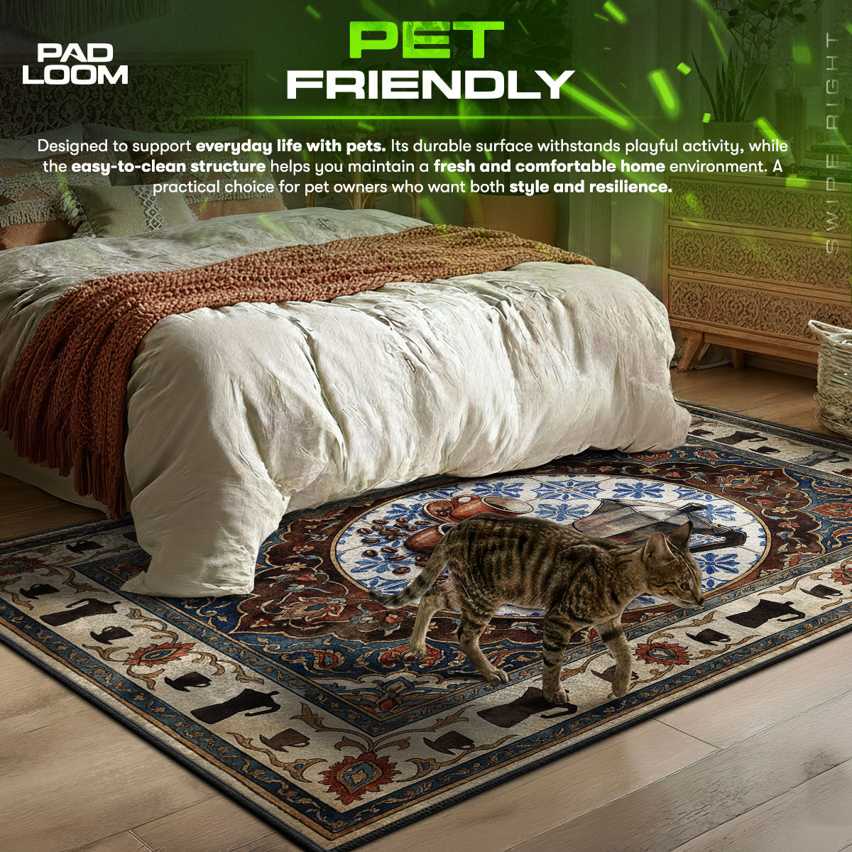 Moka area rug showing full home decor artwork