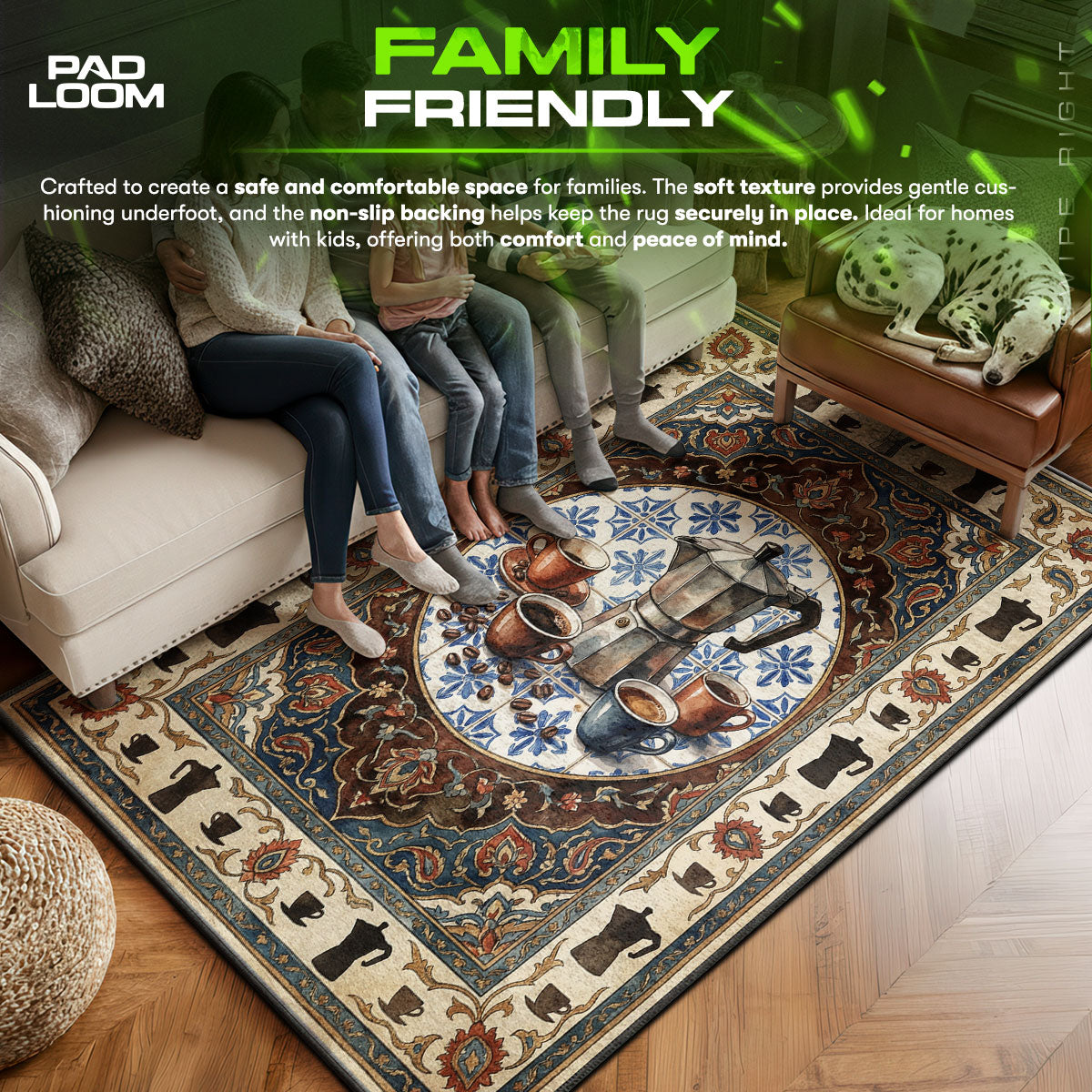 Moka Pot Coffee Italian Kitchen Floor fan rug — premium quality print