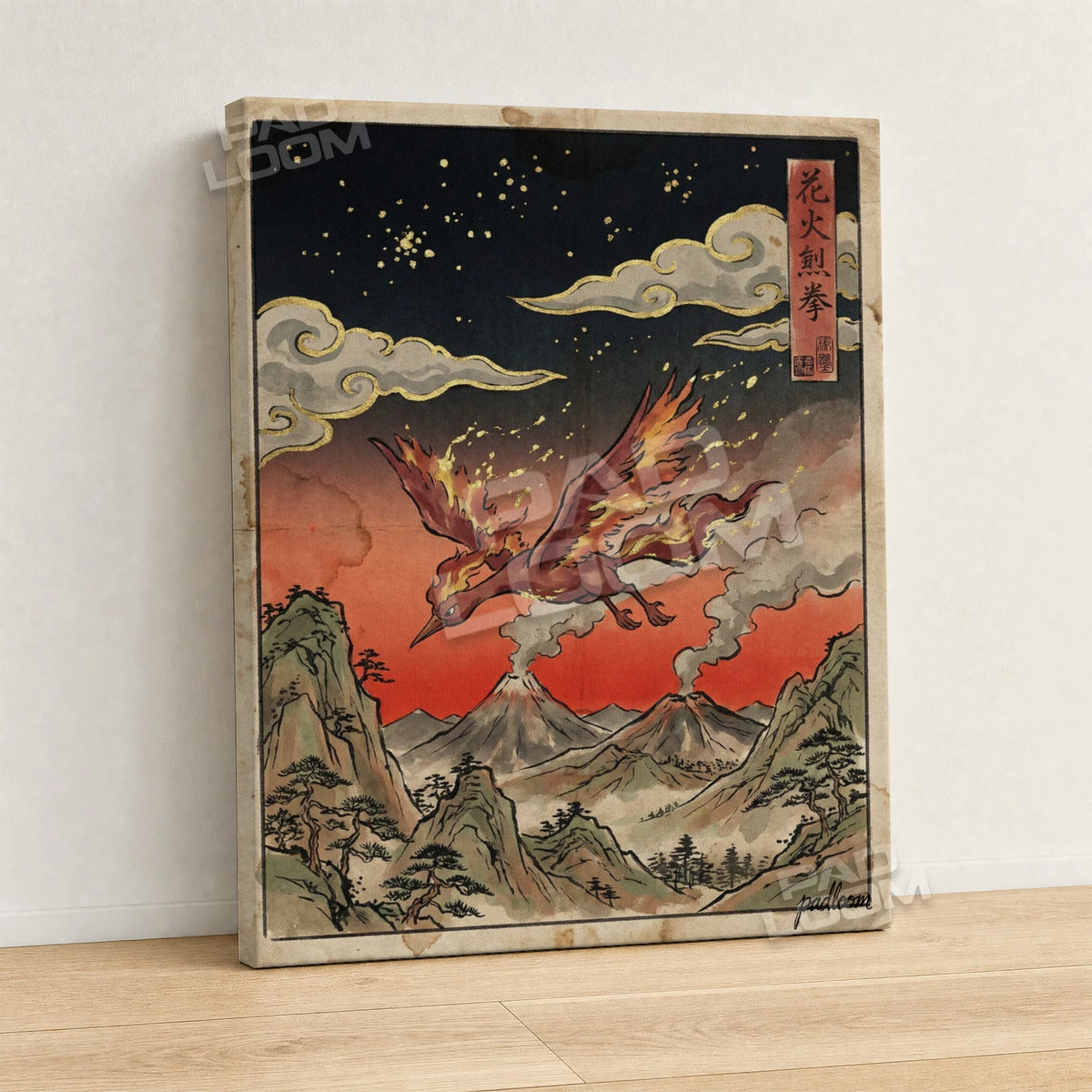 Moltres Volcano Pokemon canvas wall art - gallery-wrapped canvas print, side view