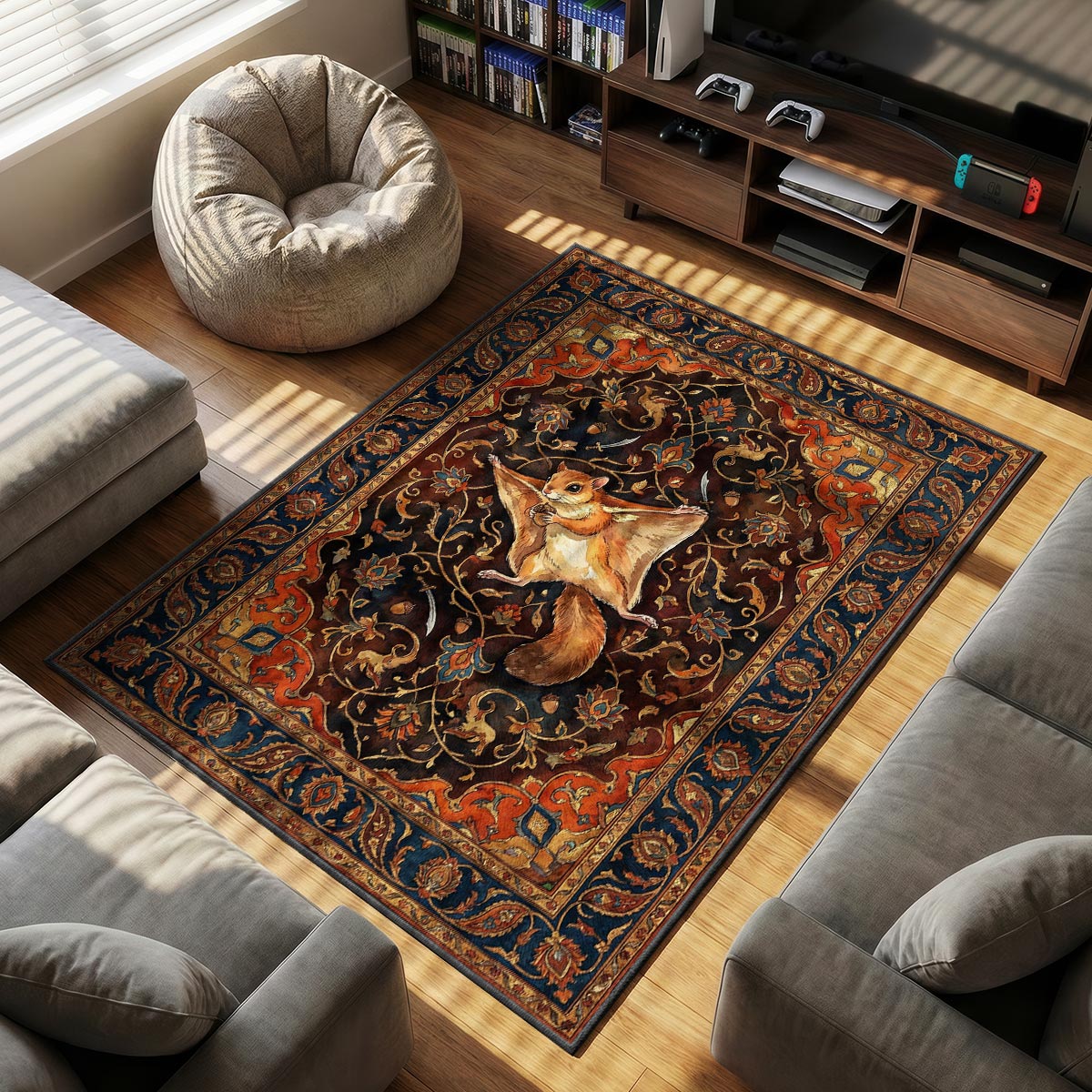 Momo Flying themed area rug for home decor fans