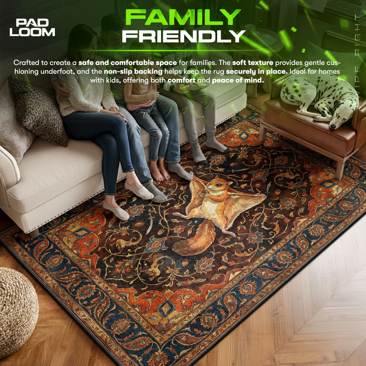 Momo area rug showing full home decor artwork