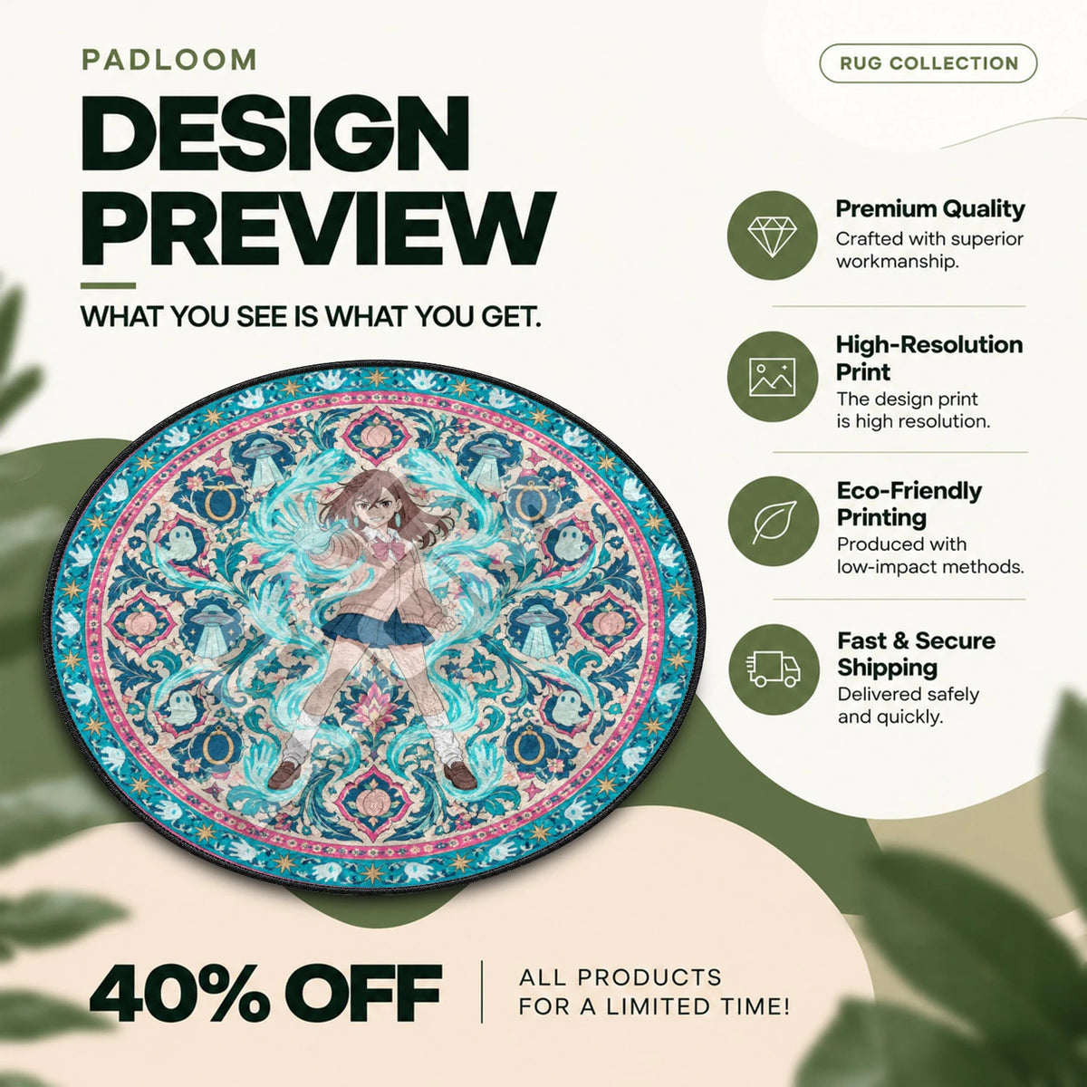 Momo Reaching Dandadan round rug full design preview