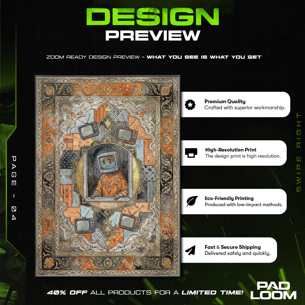 Chair character design printed on rug