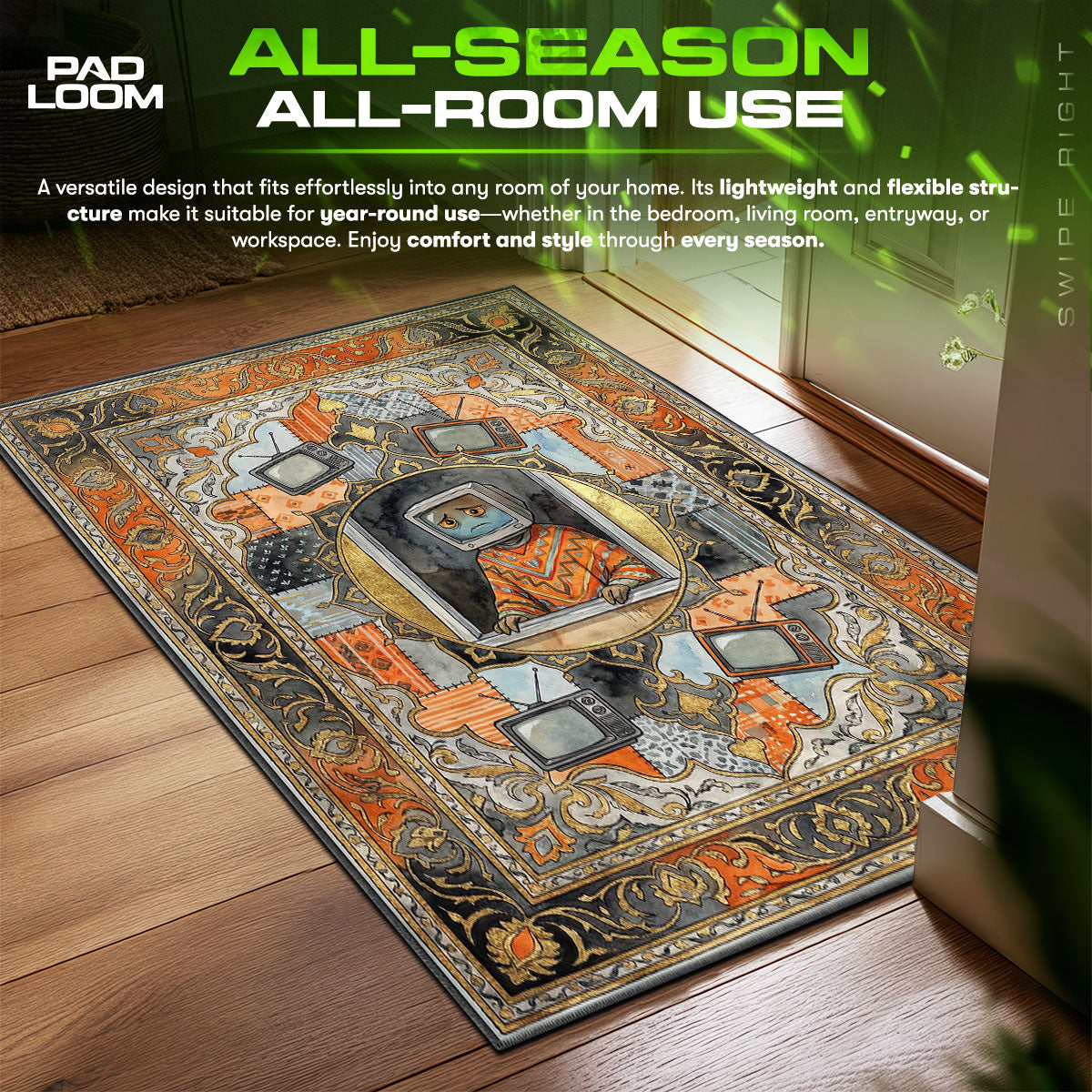 Momo Melancholy Patchwork Stray Chair fan rug — premium quality print