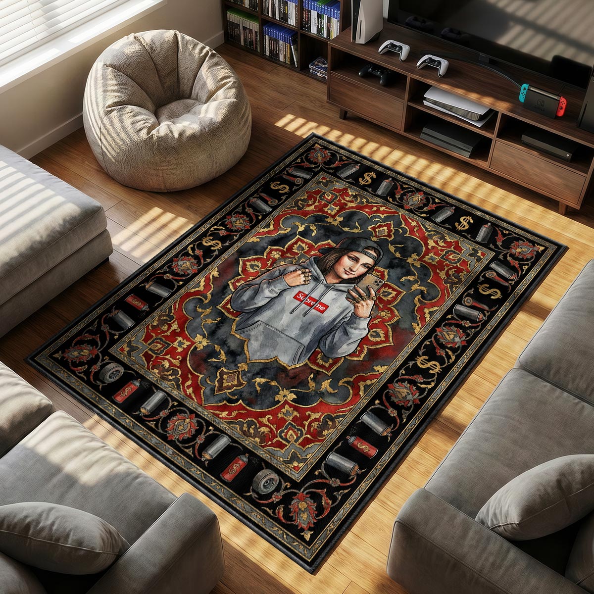 Mona Lisa themed area rug for home decor fans