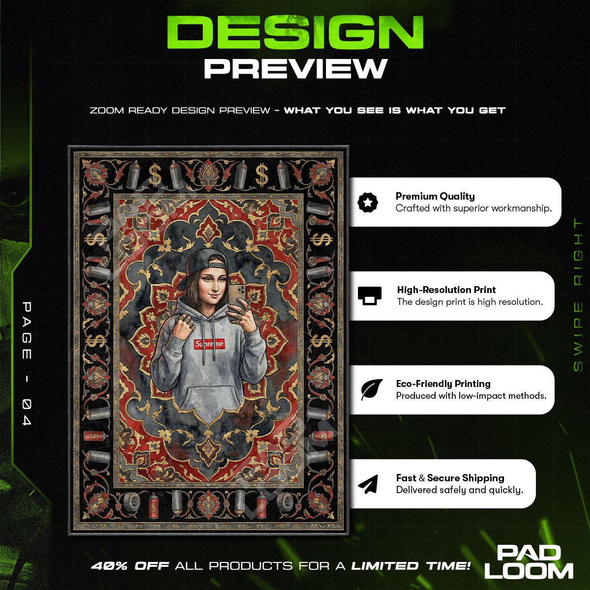 Floor character design printed on rug