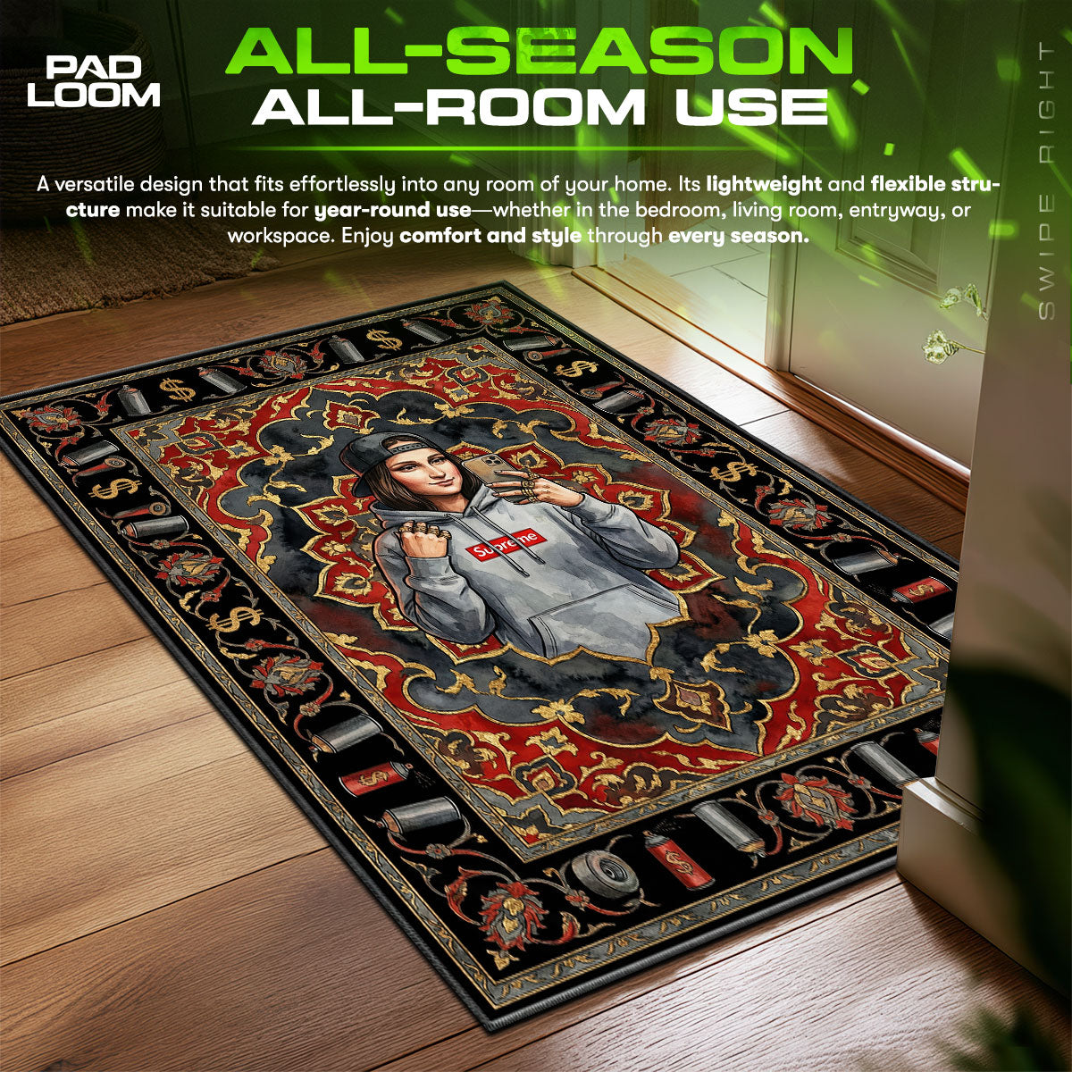 Mona Lisa Supreme Box Logo Streetwear Floor fan rug — premium quality print
