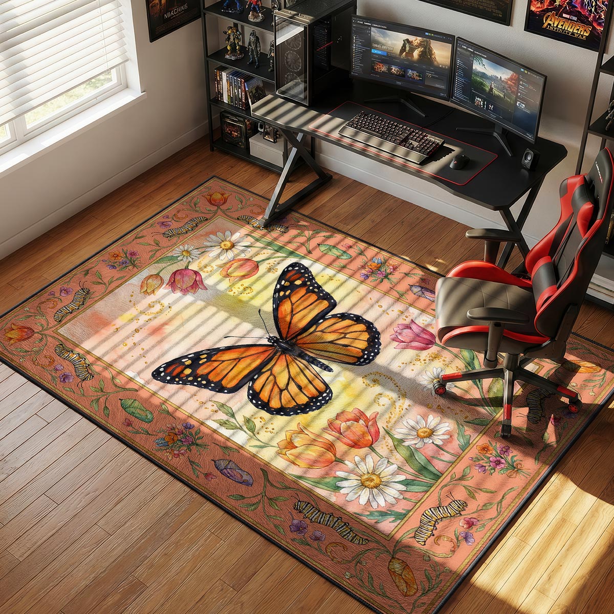Monarch Butterfly Garden Rug - Kids Room Floor Mat