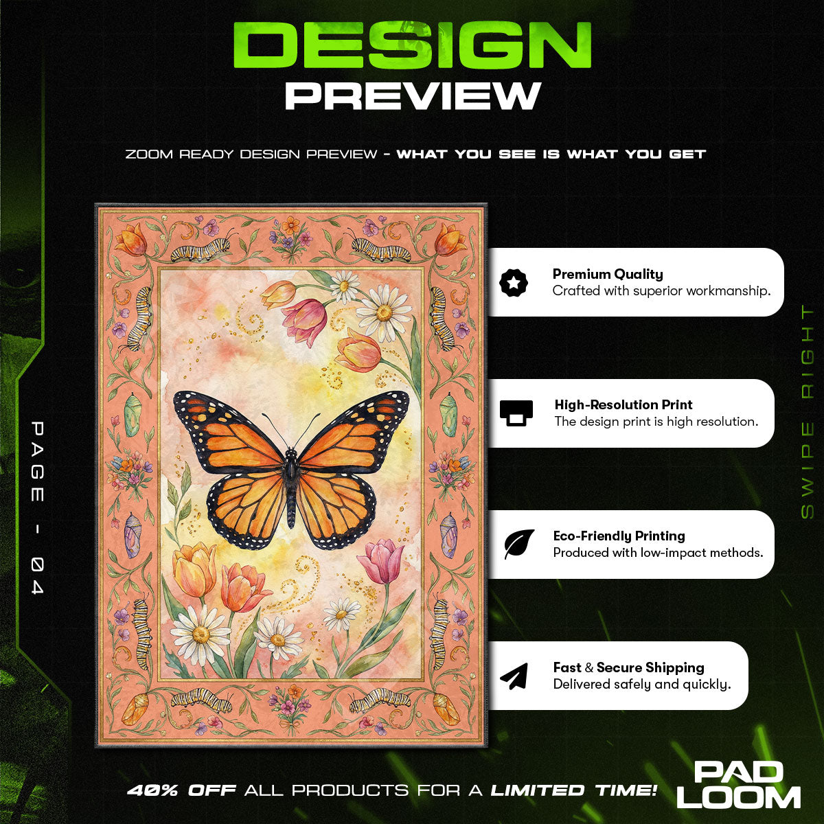 Monarch Butterfly Garden Rug - Kids Room Floor Mat