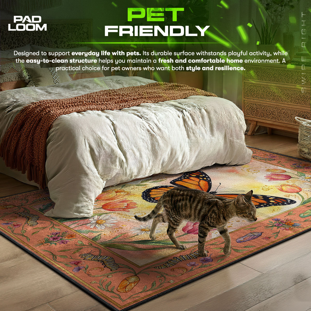 Monarch Butterfly Garden Rug - Kids Room Floor Mat