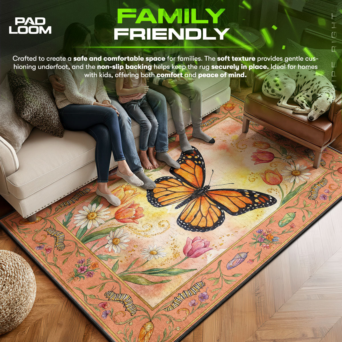 Monarch Butterfly Garden Rug - Kids Room Floor Mat
