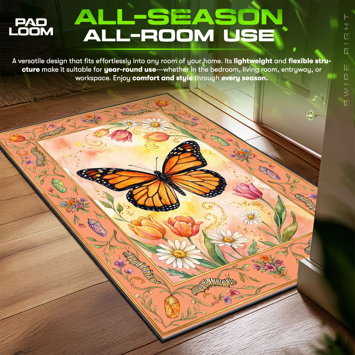 Monarch Butterfly Garden Rug - Kids Room Floor Mat
