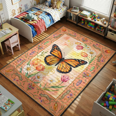 Monarch Butterfly Garden Rug - Kids Room Floor Mat
