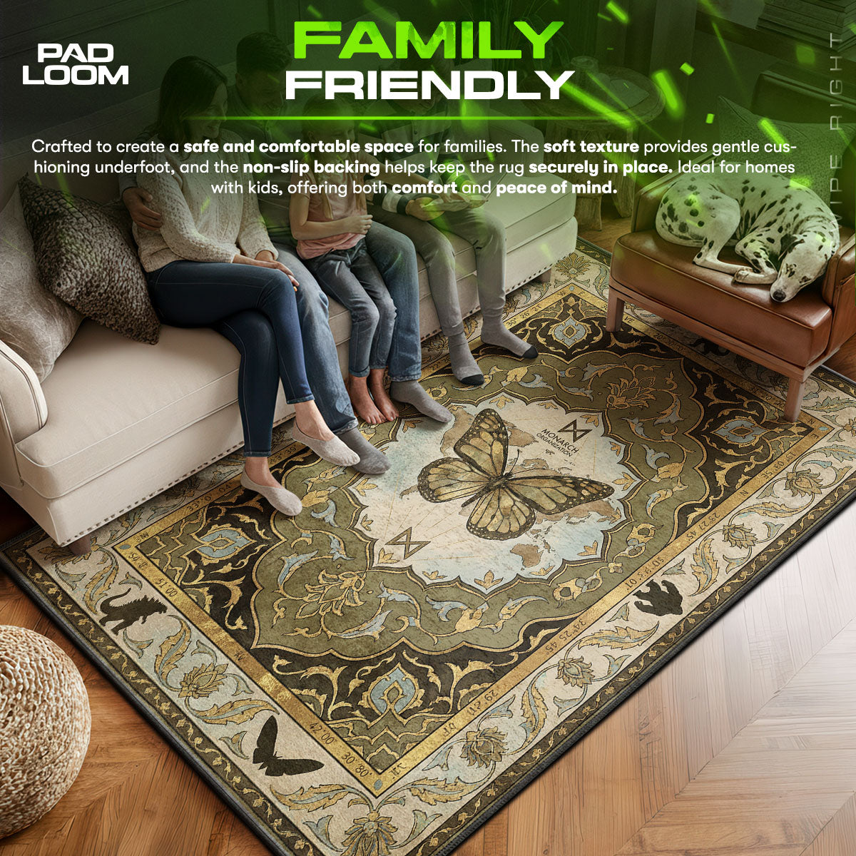Monarch area rug showing full Vintage artwork