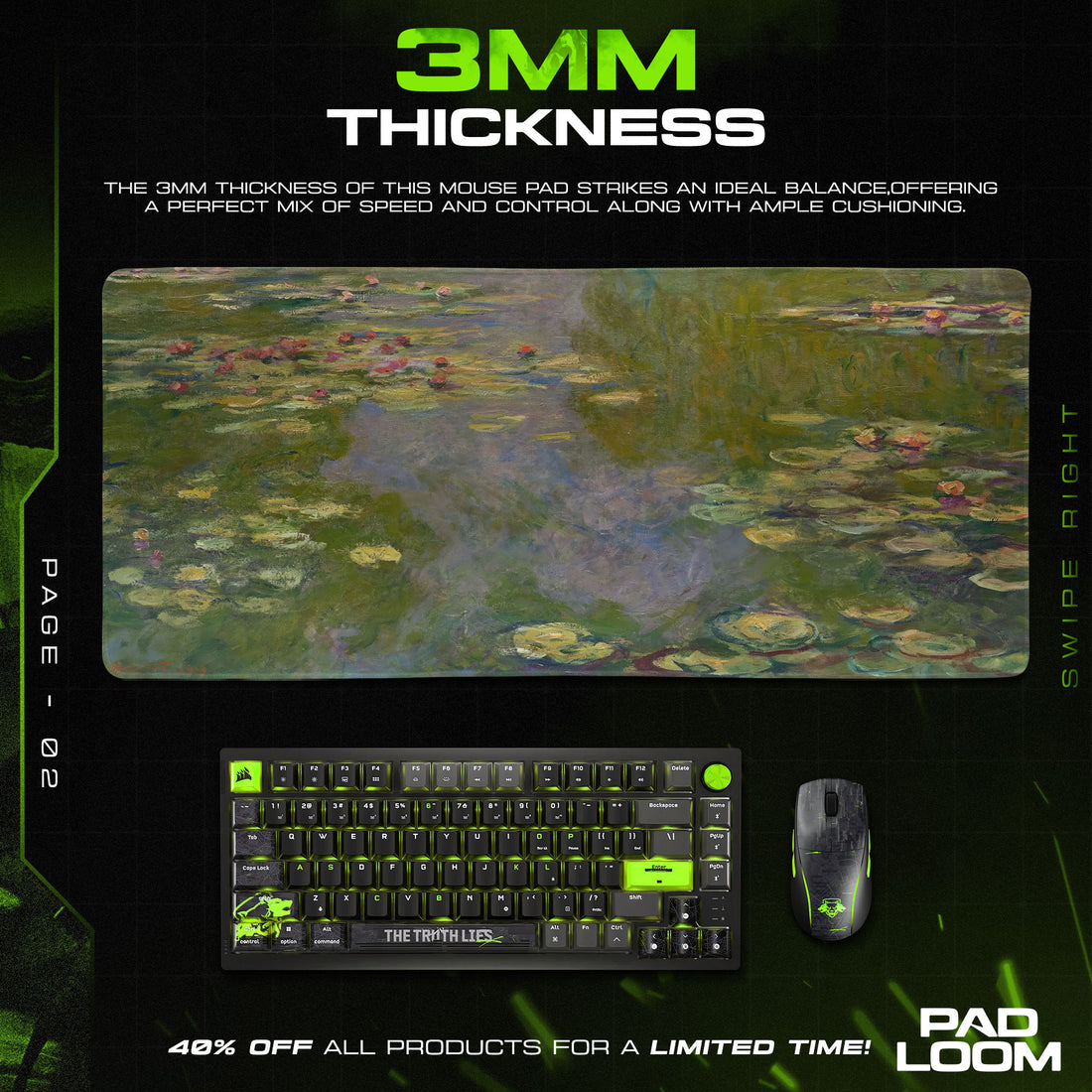 Monet Water Lilies Mouse Pad, Garden Pond Gaming Desk Mat