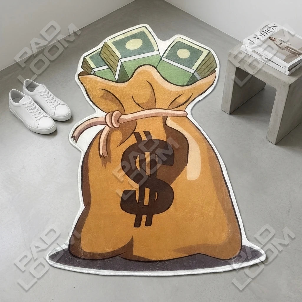 Money Bag shaped rug shown in a room setting