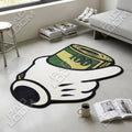 Money Glove shaped area rug, die-cut man cave rug
