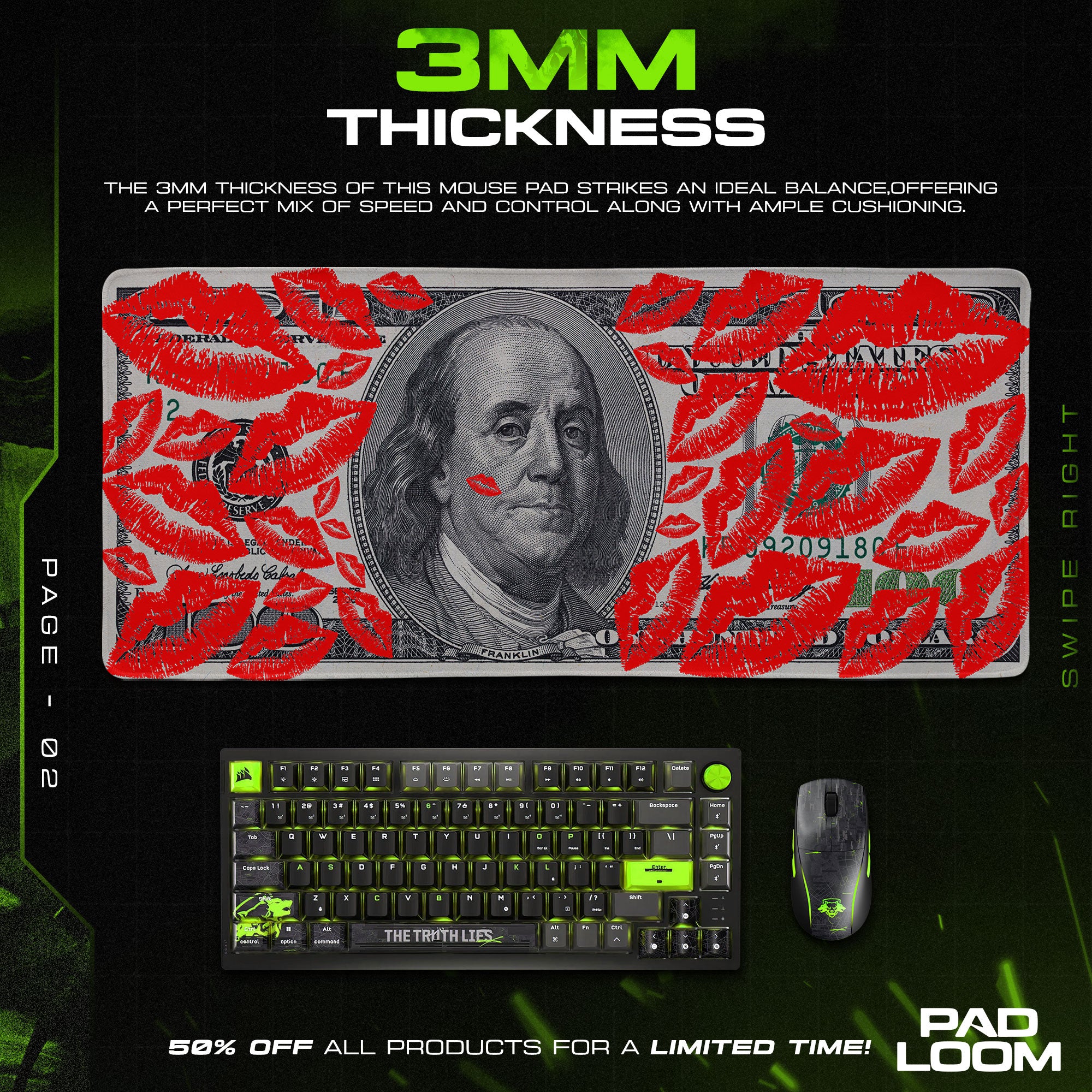 Money Kiss Art Mouse Pad, Abstract Gamer Desk Mat