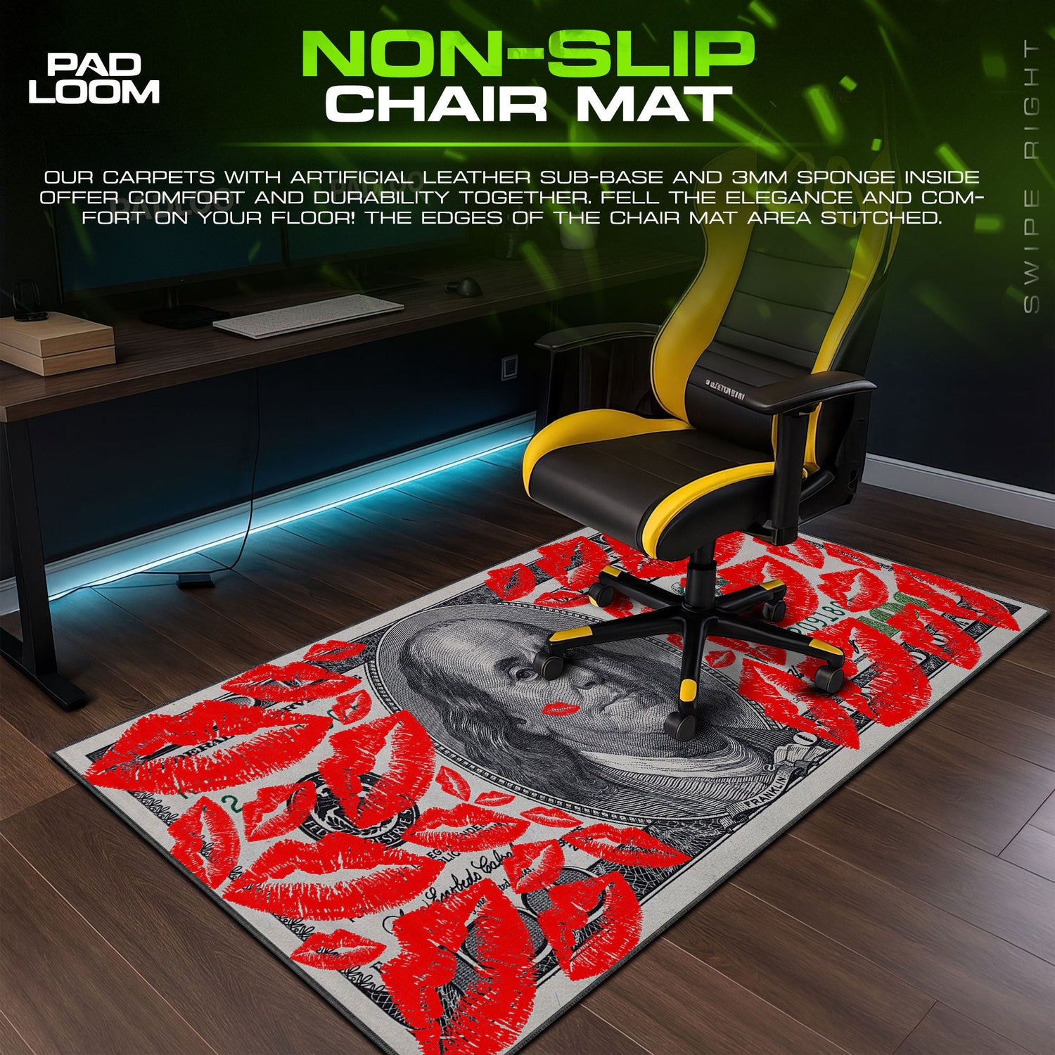 Money Kiss Art Mouse Pad, Abstract Gamer Desk Mat Padloom