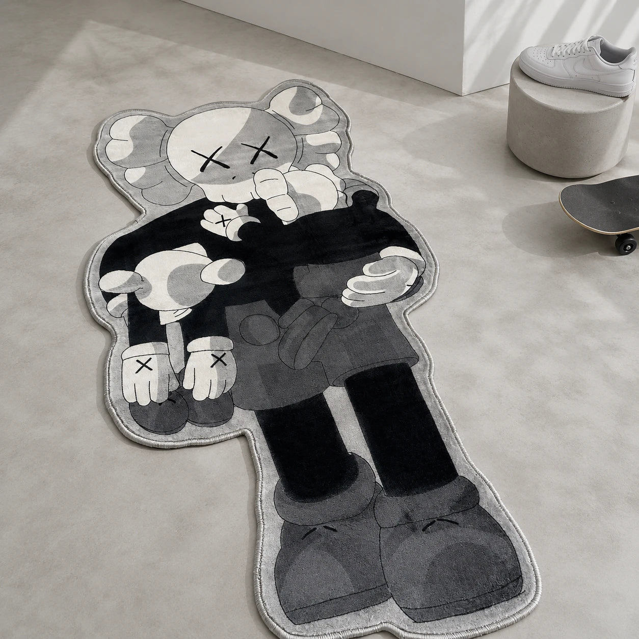 Monochrome Kaws Rug - Shaped Man Cave Area Rug