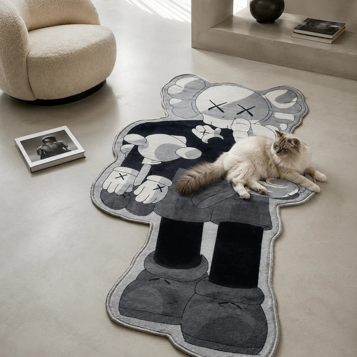Monochrome Kaws Rug - Shaped Man Cave Area Rug