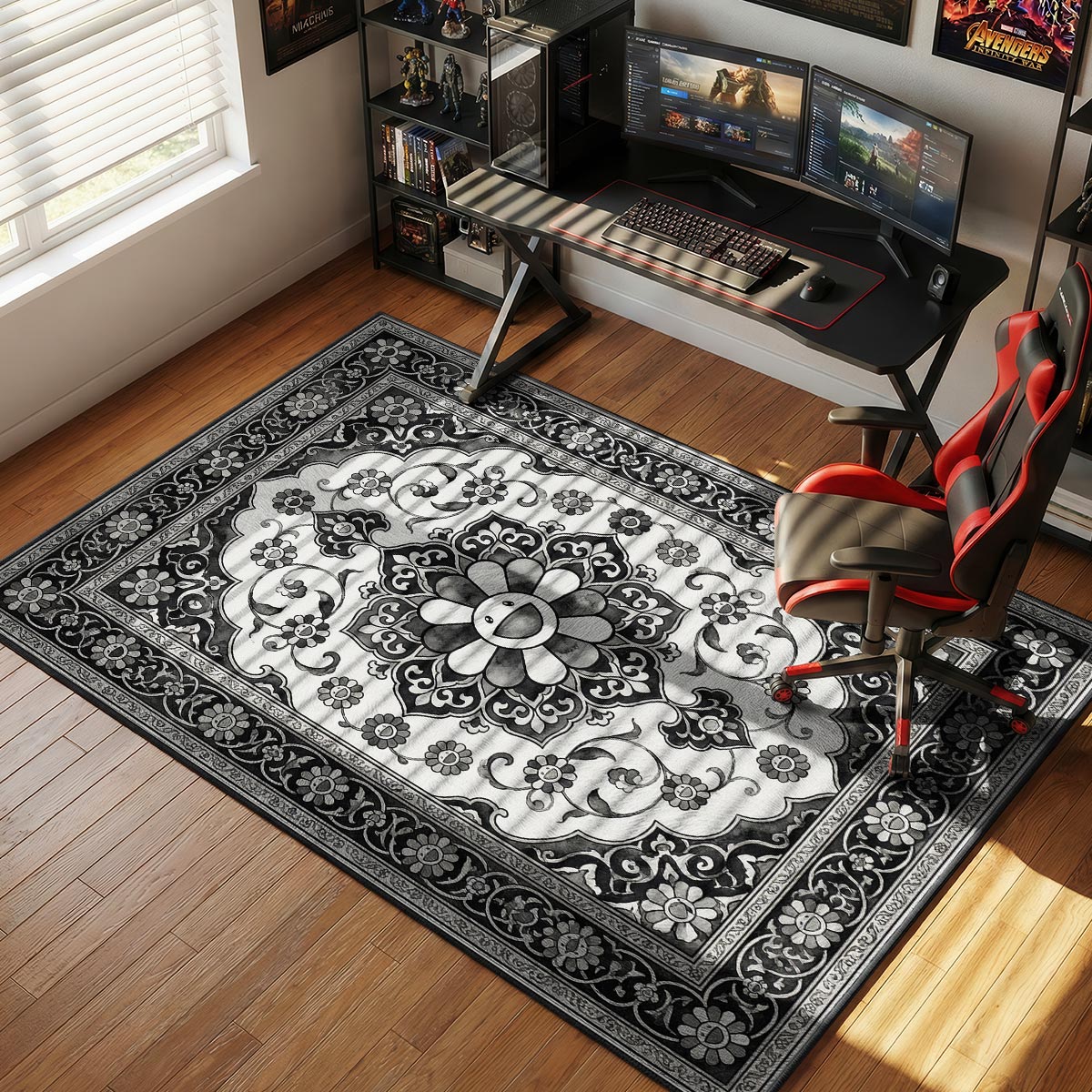 Monochrome Murakami Flower Streetwear Floor rug — main product view
