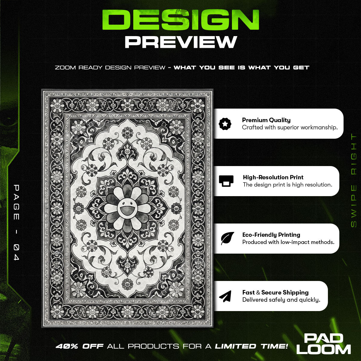 Floor character design printed on rug
