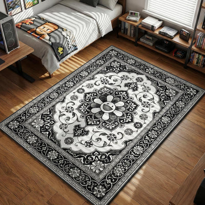 Monochrome Murakami Flower Rug - Streetwear Floor Mat