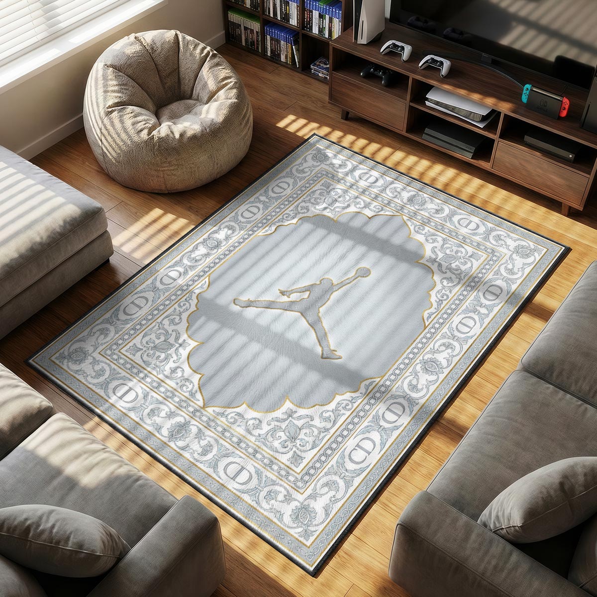 Monogram Ice themed area rug for home decor fans