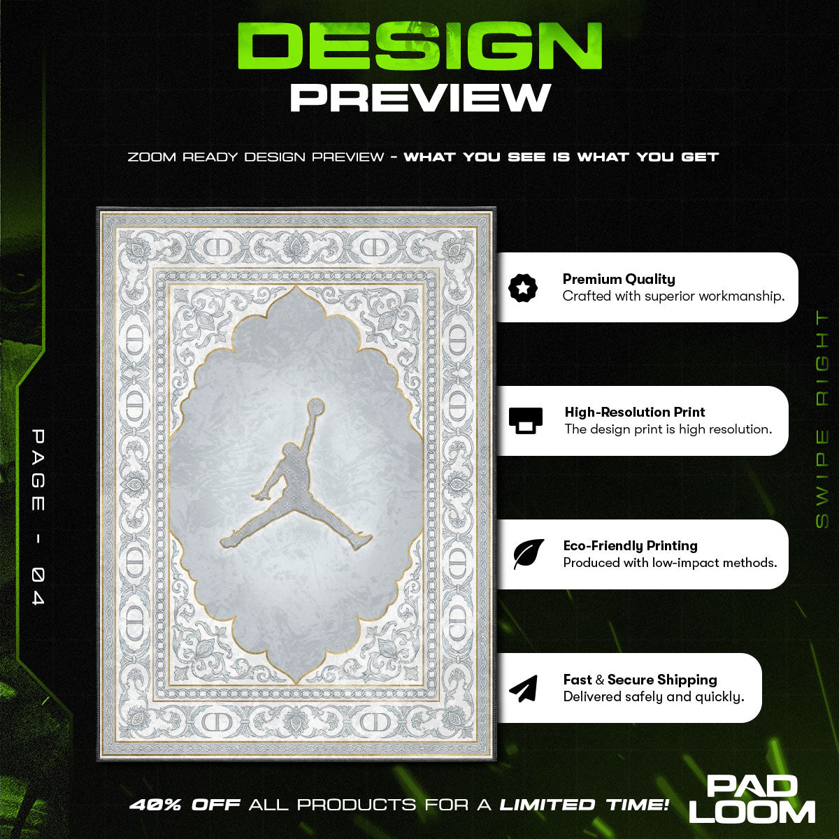 Floor character design printed on rug