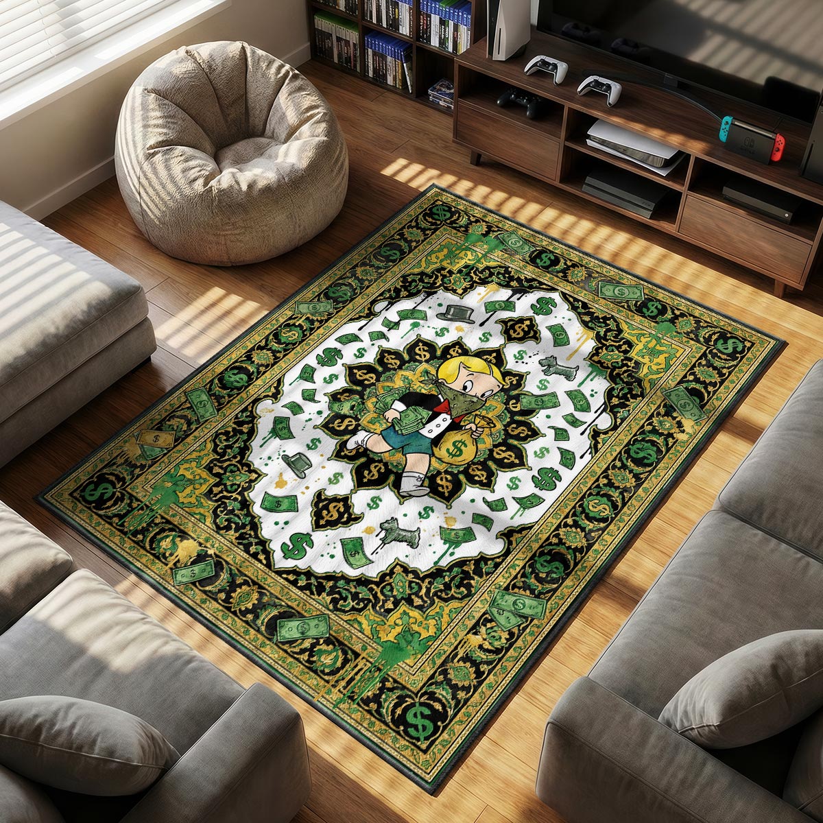Monopoly Graffiti themed area rug for home decor fans