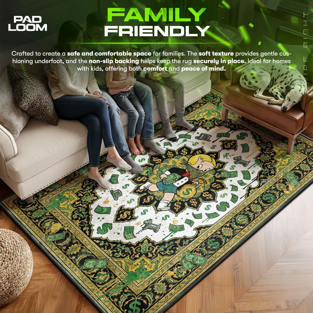 Monopoly area rug showing full home decor artwork