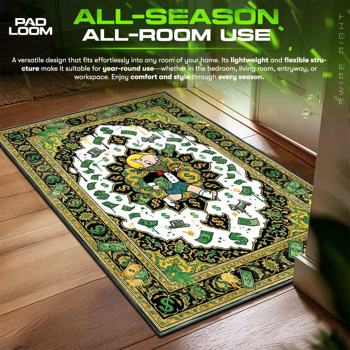 Monopoly Graffiti Street Art Floor Decor fan rug — premium quality print