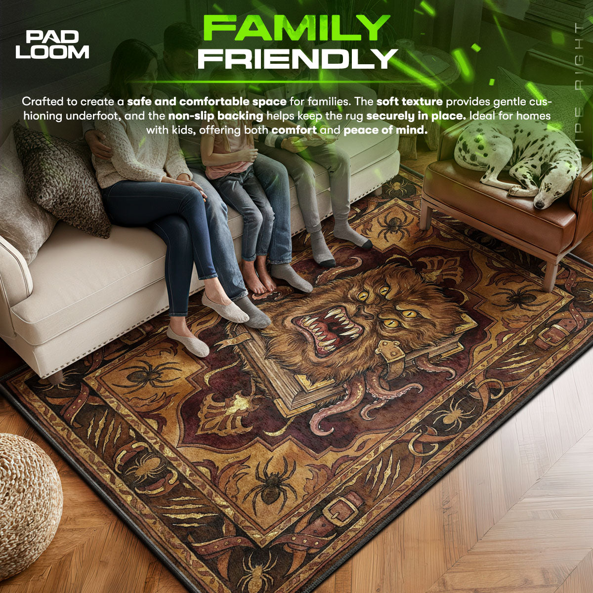 Monster area rug showing full Vintage artwork