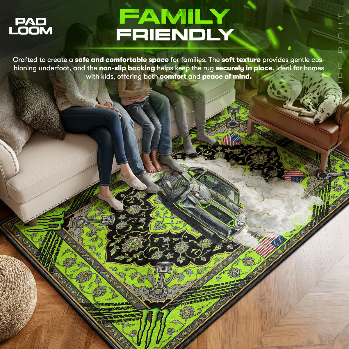 Monster area rug showing full home decor artwork