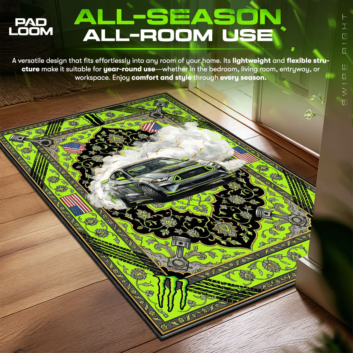 Monster Energy Mustang Drift Floor fan rug — premium quality print