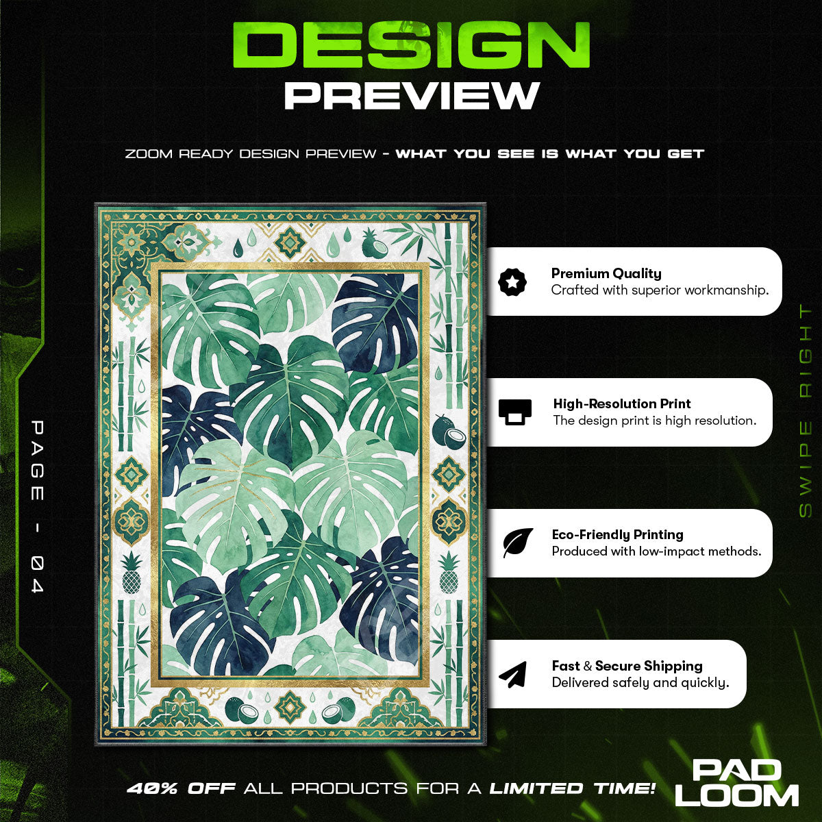 Monstera Leaf Tropical Kitchen Floor rug — main product view