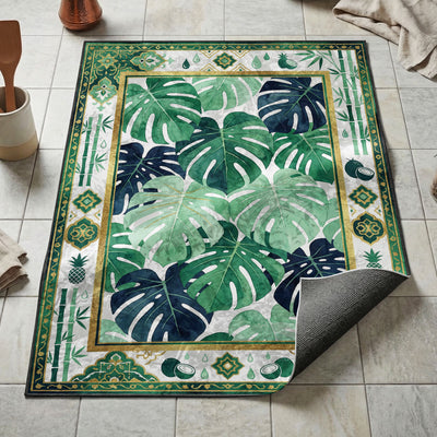Monstera Leaf Rug — Tropical Kitchen Floor Mat