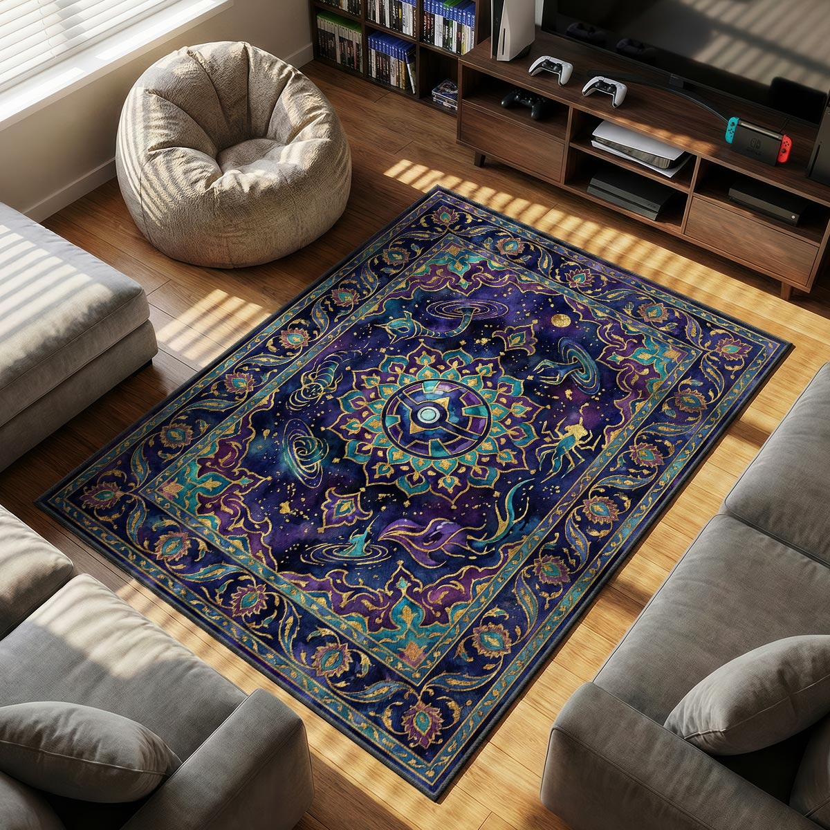 Moon Ball themed area rug for home decor fans