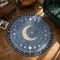 Mondphasen-Sichel runder Teppich im Wohnraum - Sternenhimmel-Teppich rund